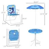 Outsunny Kids Table and Chair Set, Comfortable Little Kids Picnic Table with Umbrella, Adjustable Height, Outdoor Seating for Kids Ages 3-6, Foldable, Sharks(m-3)