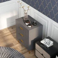 HOMCOM 3 Drawer Cabinet, Drawer Chest for Bedroom, Chest of Drawers with Aluminium Legs and Gold Handles, Dark Grey(m-7)