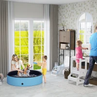 Qaba 2-in-1 Kids Kitchen Helper Step Stool, Detachable Toddler Table and Chair Set, Children Standing Tower for Kitchen Counter with Safety Rail Chalkboard, Grey(m-10)