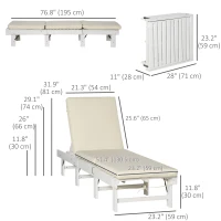 Outsunny Wooden Folding Chaise Lounge, Outdoor Chaise Lounge Chair, Garden Reclining Tanning Chair with 4 Adjustable Back Soft Cushions, White(m-3)