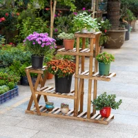 Outsunny Wood Plant Stand 5 Tier Plant Shelf Multiple Flower Pot Holder for Living Room, Patio Corner, Balcony, Indoor Outdoor Use, Natural(m-7)
