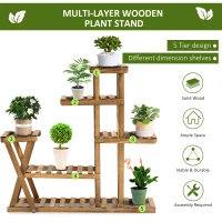 Outsunny Wood Plant Stand 5 Tier Plant Shelf Multiple Flower Pot Holder for Living Room, Patio Corner, Balcony, Indoor Outdoor Use, Natural(m-4)