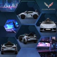 Qaba 12V Kids Electric Car Corvette Licensed w/ Remote Control, Suspension System, Music, Headlight, Slow Start, Light Blue(m-10)