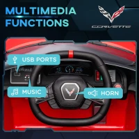Qaba Chevrolet Corvette Licensed 12V Kids Electric Car with Parental Remote Control, Suspension System, Slow Start, Red(m-6)