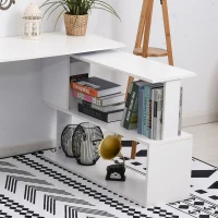 HOMCOM L Shaped Desk, Corner Computer Desk, 360 Degree Rotating Home Office Desk with Storage Shelves, Writing Table Workstation, White(m-8)