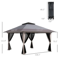 Outsunny 13' x 13' Pop Up Gazebo Instant Canopy Tent Shelter with 2-Tier Roof, Carry Bag, Wight Bags for Outdoor, Garden, Gray(m-3)