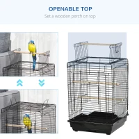 PawHut 23" Bird Cage Flight Parrot House Cockatiels Playpen with Open Play Top and Feeding Bowl Perch Pet Furniture Black(m-8)