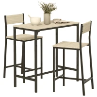 HOMCOM 3 Piece Pub Table and Chairs for 2, Bar Table and Stools with Footrest for Small Space, Oak(m-1)