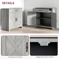 HOMCOM Farmhouse Sideboard Cabinet with Barn Doors Kitchen Buffet Cabinet with Drawer and Adjustable Shelf Stone Gray(m-7)