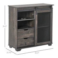 HOMCOM Industrial Sideboard Buffet Cabinet, Kitchen Cabinet, Coffee Bar Cabinet with 2 Drawers, 2 Open Shelves and Metal Mesh Sliding Door, Dark Brown(m-3)