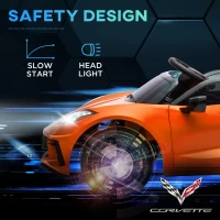 Qaba Chevrolet Corvette Licensed 12V Kids Electric Car with Parental Remote Control, Suspension System, Slow Start, Orange(m-8)