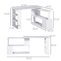 HOMCOM L Shaped Desk, Corner Computer Desk, 360 Degree Rotating Home Office Desk with Storage Shelves, Writing Table Workstation, White(m-3)