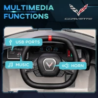 Qaba Chevrolet Corvette Licensed 12V Kids Electric Car with Parental Remote Control, Suspension System, Slow Start, White(m-6)