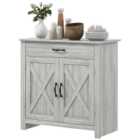 HOMCOM Farmhouse Sideboard Cabinet with Barn Doors Kitchen Buffet Cabinet with Drawer and Adjustable Shelf Stone Gray