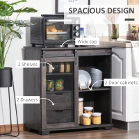 HOMCOM Industrial Sideboard Buffet Cabinet, Kitchen Cabinet, Coffee Bar Cabinet with 2 Drawers, 2 Open Shelves and Metal Mesh Sliding Door, Dark Brown(m-4)