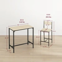 HOMCOM 3 Piece Pub Table and Chairs for 2, Bar Table and Stools with Footrest for Small Space, Oak(m-3)