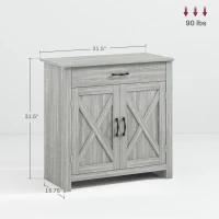 HOMCOM Farmhouse Sideboard Cabinet with Barn Doors Kitchen Buffet Cabinet with Drawer and Adjustable Shelf Stone Gray(m-3)