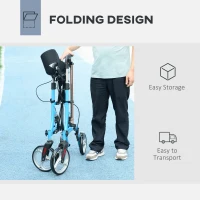 HOMCOM Rollator Walker with Seat and Backrest, Height Adjustable Aluminum Rolling Walker with 10'' Front Wheels, Storage Bag, Lightweight Mobility Walking Aid for Seniors, Adults, 300lb Capacity, Blue(m-5)