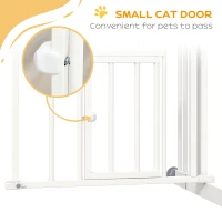 PawHut Auto-Close Pet Gate, Stair Gate with Cat Door, Double Locking for Doorways Hallways Stairs, Fits 29"-39.4" Wide, White(m-9)