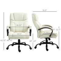 Vinsetto 500lbs Big and Tall Office Chair, Executive Computer Chair with Adjustable Height, Swivel Wheels, Cream White(m-3)