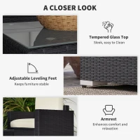 Outsunny 4 Pieces Rattan Sofa Set Wicker Patio Sofa Set with Loveseat Chairs Glass Top Coffee Table for Garden Outdoor Cream(m-7)