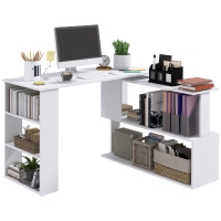 HOMCOM L Shaped Desk, Corner Computer Desk, 360 Degree Rotating Home Office Desk with Storage Shelves, Writing Table Workstation, White