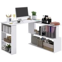 HOMCOM L Shaped Desk, Corner Computer Desk, 360 Degree Rotating Home Office Desk with Storage Shelves, Writing Table Workstation, White(m-1)