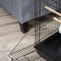 PawHut 23" Bird Cage Flight Parrot House Cockatiels Playpen with Open Play Top and Feeding Bowl Perch Pet Furniture Black(m-9)