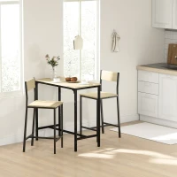 HOMCOM 3 Piece Pub Table and Chairs for 2, Bar Table and Stools with Footrest for Small Space, Oak(m-6)