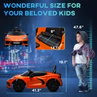 Qaba Chevrolet Corvette Licensed 12V Kids Electric Car with Parental Remote Control, Suspension System, Slow Start, Orange(m-3)