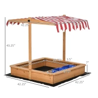 Outsunny Kids Sandbox with Adjustable Canopy & Toy Bins, Outdoor Play for Backyard & Beach, Durable(m-2)