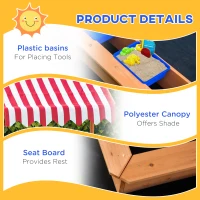 Outsunny Kids Sandbox with Adjustable Canopy & Toy Bins, Outdoor Play for Backyard & Beach, Durable(m-5)