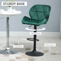 HOMCOM Bar Stool Set of 2 Fabric Adjustable Height Armless Upholstered Counter Chairs with Swivel Seat, Green(m-5)