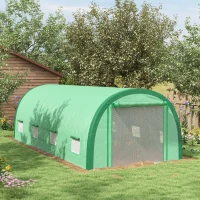 Outsunny 19.5' x 10' x 6.5' Upgraded Tunnel Greenhouse Green House with Mesh Door and Windows, 15 Plant Labels and Gloves, Green(m-1)