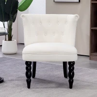 HOMCOM Accent Armchair, Vintage Lounge Chair with Button Tufted Back, Turned Legs for Living Room, Dining Room, Cream White(m-6)