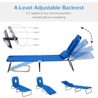Outsunny Folding Outdoor Lounge Chair, Portable Reclining Beach Lounger with Face Hole, Detachable Pillow, 4-Position Adjustable Backrest, For Patio, Garden, Poolside, Blue(m-4)