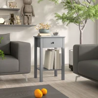 HOMCOM End Tables Set of 2, Side Tables with Drawer and Bottom Shelf, 2-tier Nightstand for Bedroom, Living Room, Grey(m-9)