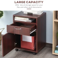 HOMCOM 24" Small Filing Cabinet with Open Compartment, Drawer and Wheels, Home Office Storage Cabinet, Espresso(m-4)