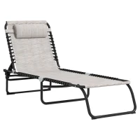 Outsunny Foldable Chaise Lounge, 3-Position Reclining Back, Portable design and Breathable Mesh for Poolside, Camping, Hiking - Cream White(m-1)