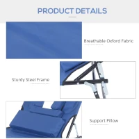Outsunny Adjustable Outdoor Lounge Chair, Garden Folding Chaise Lounge with Face Hole Reclining Tanning Chair Seat, Folding Camping Beach Lounging Bed w/ Support Pillow, Blue(m-6)