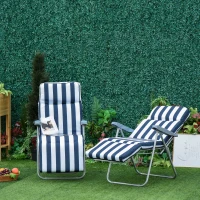 Outsunny Set of 2 Garden Sun Lounger Outdoor Reclining Seat Cushioned Seat Foldable Adjustable Recliner White and Blue(m-9)