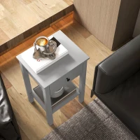 HOMCOM End Tables Set of 2, Side Tables with Drawer and Bottom Shelf, 2-tier Nightstand for Bedroom, Living Room, Grey(m-8)