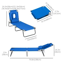 Outsunny Folding Outdoor Lounge Chair, Portable Reclining Beach Lounger with Face Hole, Detachable Pillow, 4-Position Adjustable Backrest, For Patio, Garden, Poolside, Blue(m-3)