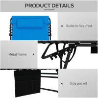 Outsunny Folding Chaise Lounge with Reclining Back, 25.6" x 74" x 14.2", Blue(m-5)