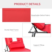 Outsunny Adjustable Outdoor Lounge Chair, Garden Folding Chaise Lounge with Face Hole Reclining Tanning Chair Seat, Folding Camping Beach Lounging Bed w/ Support Pillow, Red(m-6)