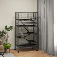 PawHut 6-Tier Rolling Small Animal Cage, Deluxe Rabbit Cage, Ferret Cage for Mink Chinchilla Kitten Rabbit Charcoal Grey(m-1)
