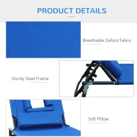 Outsunny Folding Outdoor Lounge Chair, Portable Reclining Beach Lounger with Face Hole, Detachable Pillow, 4-Position Adjustable Backrest, For Patio, Garden, Poolside, Blue(m-6)