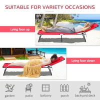 Outsunny Adjustable Outdoor Lounge Chair, Garden Folding Chaise Lounge with Face Hole Reclining Tanning Chair Seat, Folding Camping Beach Lounging Bed w/ Support Pillow, Red(m-5)