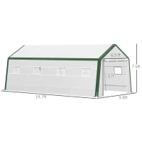 Outsunny 20' x 10' x 8' Heavy-duty Greenhouse, Walk-in Hot House with Windows and Roll Up Door, PE Cover, Steel Frame, White(m-3)