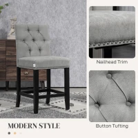 HOMCOM Fabric Bar Stool Set of 2, Tall 25.6" Seat Height Bar Chairs with Tufted Back & Wood Legs, Light Grey(m-4)